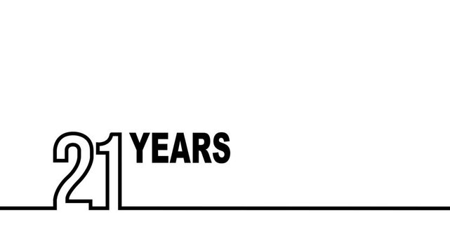 21 years anniversary or birthday isolated on white background. Linear outline graphics. 21 year celebration and congratulation design element. Can be used for printing materials, covers, reports.