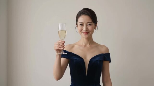 Minimalist close-up of elegantly dressed couple toasting with champagne flutes at a luxury end of year gala