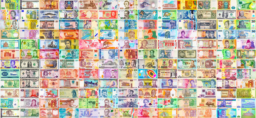 Money from different countries of the world. Mosaic of paper money. Background of money © Sergii