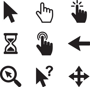 Interactive Cursor Icon Set - Hand Pointer UI Design Elements