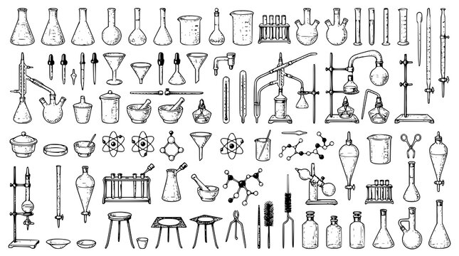 :
Vintage Chemistry Laboratory Engraving Vector Glassware Science Collection