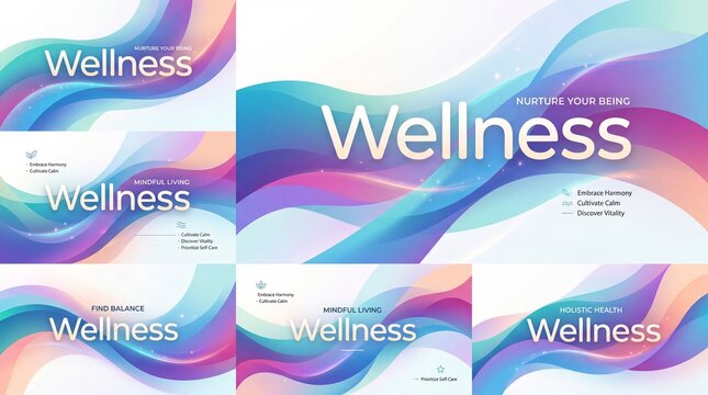 Abstract wellness backgrounds featuring fluid gradient waves and minimalist typography for holistic health concepts with collection abstract background vibrant colors minimalist