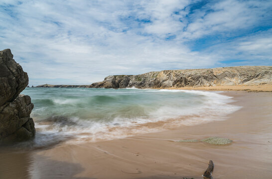 Long exposure picture of Plage de Port Bara on the french atlantic coast.