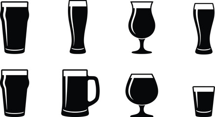 Beer glasses and drinkware silhouettes set including pint glass beer mug pilsner tulip glass and shot glass icons © Mehedi