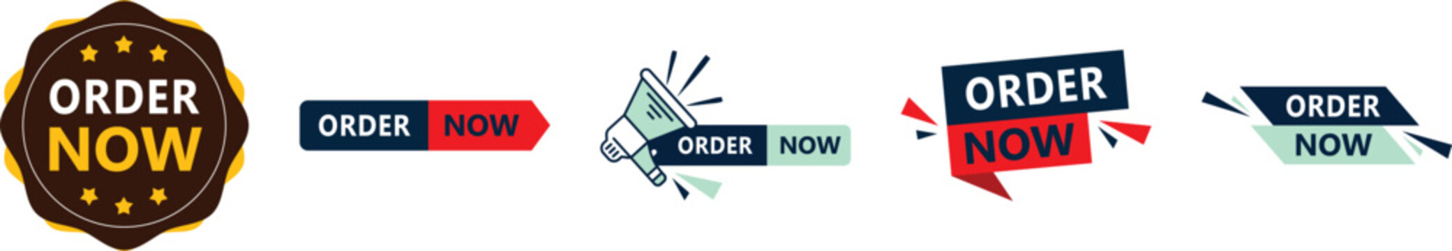 Order now call to action vector badge set