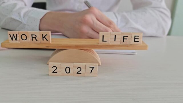 Balancing work and life in 2027 with simple blocks on a table