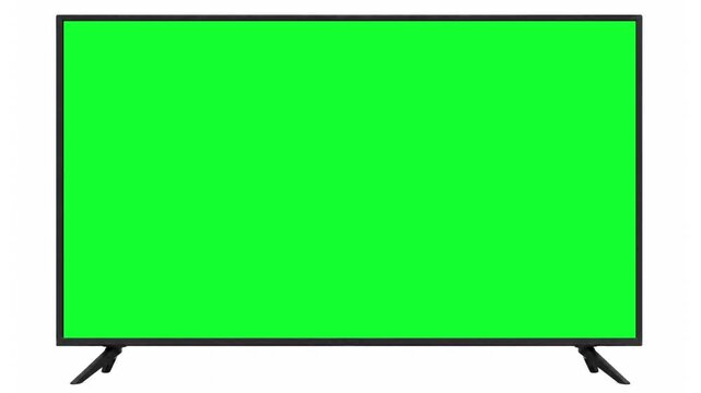 LED TV Turning On to Green Screen Animation | Retro LED Chroma Key Overlay with Static Noise and Glitch Effect 4K, lcd tv monitor, Green Screen CRT TV Masking Animation | Vintage LED Television HD