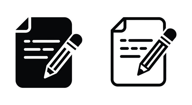 Document editing icon set, paper page with pencil symbols, note taking, office documents, file management and editable vector illustration.