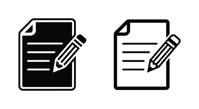 Document editing icon set, paper page with pencil symbols, note taking, office documents, file management and editable vector illustration.
