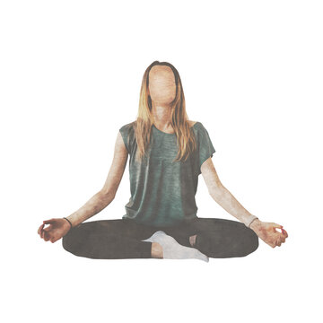 Pastel Female Meditation Watercolor Illustration Clip Art PNG
