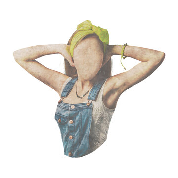 Stylish Retro Watercolor Portrait Illustration Transparent PNG