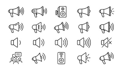 Fototapeta premium Megaphone Loudspeaker Line Art Icon Set Vector Illustration