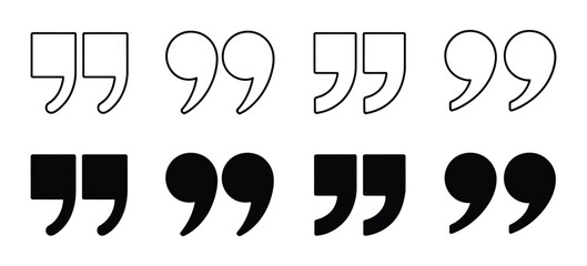 Quotation mark icon set, double quote, inverted comma, speech marks, solid and outline typography symbols, editable vector illustration ©   