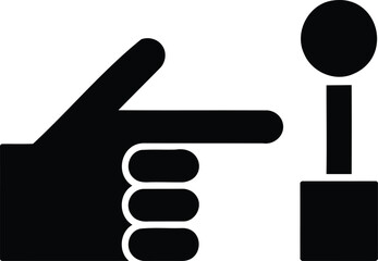 Black silhouette icon showing a human hand pointing with index finger at a vertical control lever or joystick on white background © ANOWAR