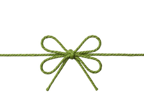 Simple green string tied in a decorative bow knot isolated for gift wrapping and crafting projects on clean surface isolated on transparent background