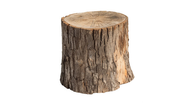 Single natural round brown wooden tree section log asset isolated on transparent background