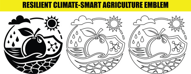 Fototapeta premium Resilient climate smart agriculture emblem collection with drought and irrigation symbols set vector.