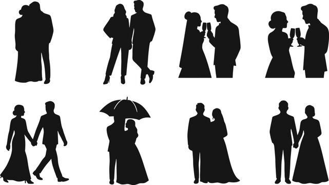 Elegant wedding vector bundle silhouettes of couples for invitations save the dates wedding designs