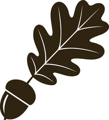 Stylized dark brown oak leaf and acorn icon representing autumn nature and forest elements vector graphic © ANOWAR