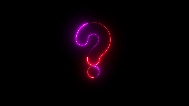 Question mark icon. problem sign. neon question mark icon animation on black background. neon question mark icon with energy smoke effect on black background .