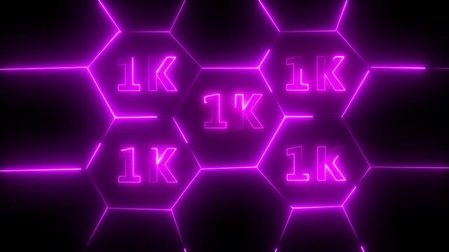 1 K celebration effect motion video neon 1k animation on black background. 1k Followers Celebration text animation. 100k follower,1 K subscribers .