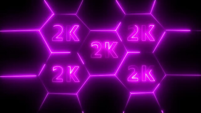 neon light 2k followers or subscribers celebration text animation on black background, 2K celebration effect motion video neon 2k animation on black background,