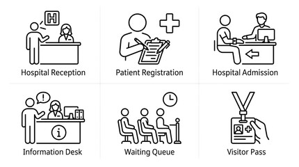 Fototapeta premium Hospital Reception and Patient Admission Line Icon Set