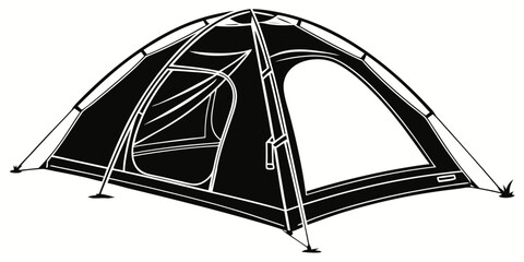 Black silhouette of a camping tent with poles, isolated on white tent poles outdoor gear © RABBY