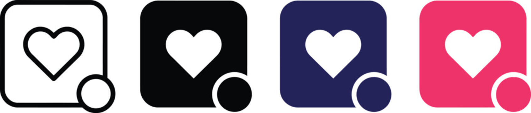 Four heart like icons with circle isolated on transparent background