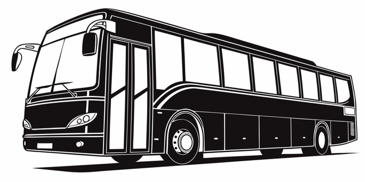 Black vintage double-decker bus silhouette, isolated on white background, black double-decker bus