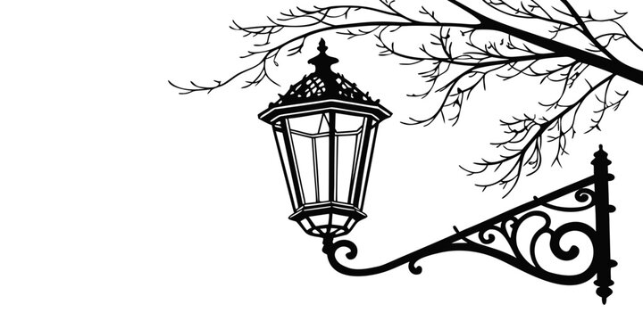 Black vintage lantern hanging from tree branch silhouette black lantern hanging lantern