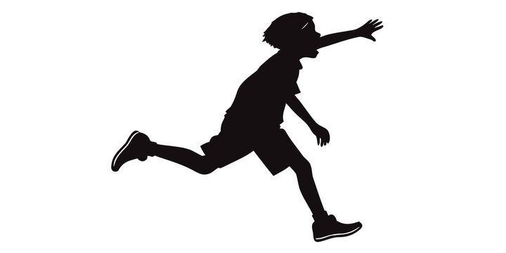 Child silhouette kicking soccer ball, isolated on white background