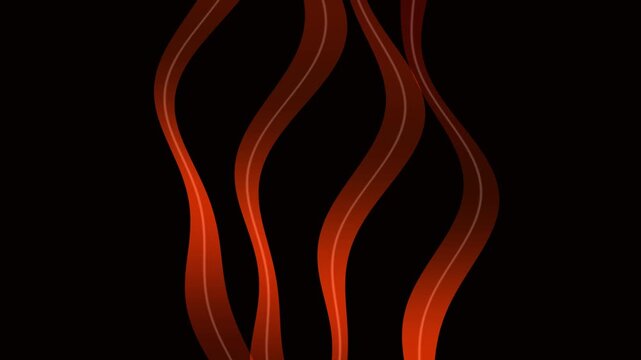Abstract orange ribbons flow in a continuous, looping design against a black background.