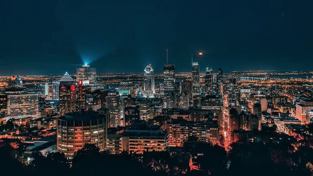 Stunning 2K QHD cinematic night cityscape featuring illuminated skyscrapers and urban streets. Stylized teal and orange color grading. Perfect b-roll for tech and corporate projects.