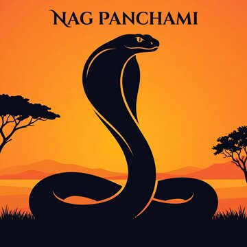 Nag Panchami Card Illustration with Cobra Snake.