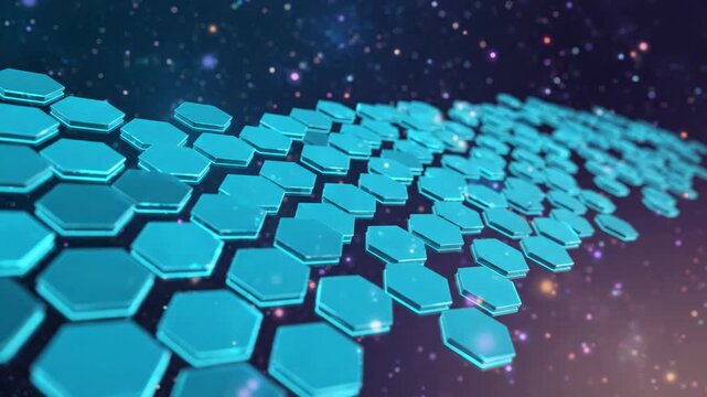 Abstract digital background with blue glowing hexagonal shapes