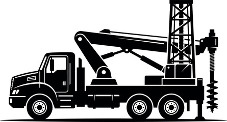Crane Truck Industrial Construction Machine Icon with Cargo Hook, Truss Tower, and Structural Details on White Background © Karima Khatun 