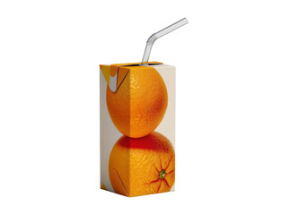 Isolated orange juice carton with straw, creative packaging designed as two stacked oranges © ROCKETX