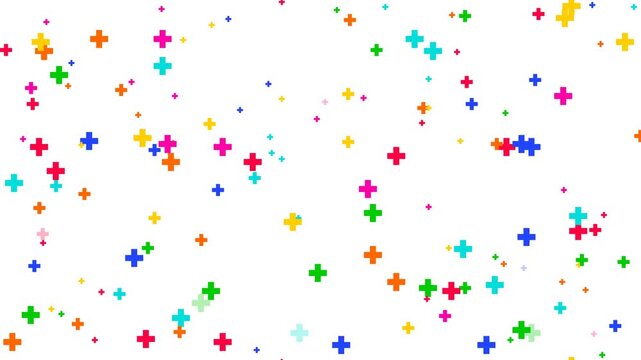 8-bit blocky stars in vibrant, vivid colors floating seamlessly in a perfectly. 4k video