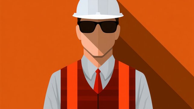 Flat engineer worker icon with long shadow effect 