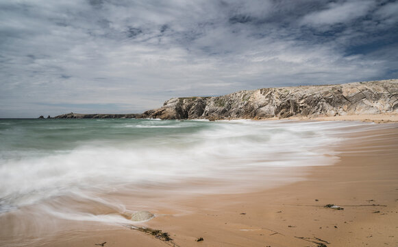 Long exposure picture of Plage de Port Bara on the french atlantic coast.