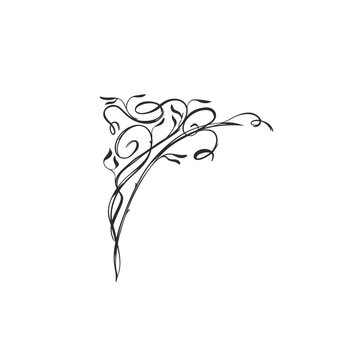 Hand drawn vector abstract outline,graphic,line vintage art ornament floral frame corner in calligraphic elegant modern style.Ornate floral vintage outline design concept.Vector frame elements.