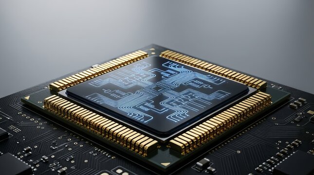 Semiconductor microchip processor technology hardware circuitry electronics computing innovation digital motherboard engineering microprocessor integrated data