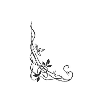Hand drawn vector abstract outline,graphic,line vintage art ornament floral frame corner in calligraphic elegant modern style.Ornate floral vintage outline design concept.Vector frame elements.