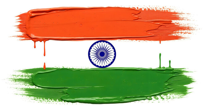 Indian national flag waving in vibrant paint strokes. Abstract Independence Day celebration with colorful artistic texture and motion blur.