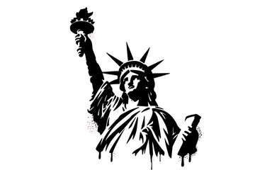 Silhouette of the Statue of Liberty with torch raised, detailed crown, and flowing robes. © ANTOR