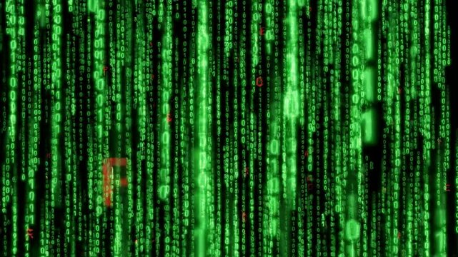 Digital matrix rain background, with falling green, binary code streams, for cyber security, and technology concepts