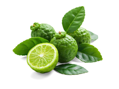 Limes and Leaves Arrangement on White Background