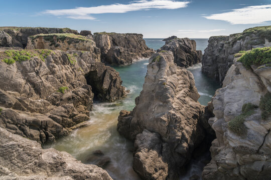 Long exposure picture of Plage de Port Bara on the french atlantic coast.