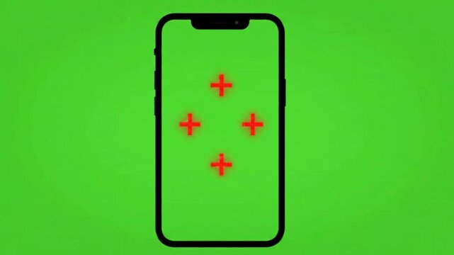 Smartphone with green screen and motion tracking markers for easy chroma key compositing and app interface replacement